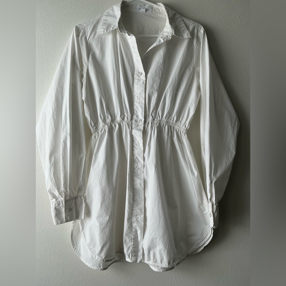 Mable white Button Down Shirt Dress Cinched Waist Long Sleeve Size: Small - Picture 3 of 15
